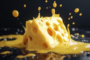 Liquid Cheese Splash with Holes and Droplets photo