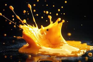 Yellow Liquid Splashing on Black Surface photo