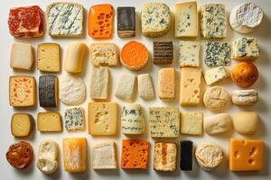 Assorted Cheeses and Meats Arranged on a White Surface photo