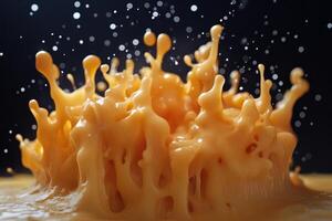 Abstract Orange Liquid Splash with Black Background photo