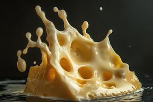 A Piece of Swiss Cheese Splashes into a Pool of Liquid photo