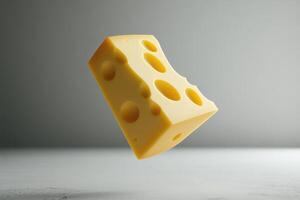 A Single Block of Swiss Cheese with Visible Holes photo