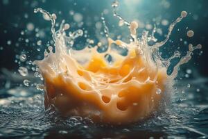 A Splash of Yellow Liquid Creating a Crown-Like Formation photo