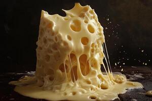 Melted Swiss Cheese with Holes and Dripping Strings photo
