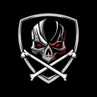 Skull with Cross bone in shield. Design element for logo, label, sign, emblem. illustration vector