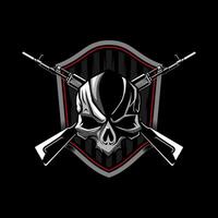 Skull Head with Crossed assault rifles Badge. Design element for logo, label, sign, emblem. illustration vector