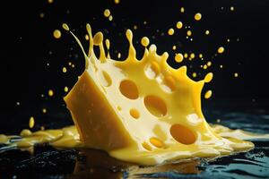 Melted Cheese Splashing on Black Surface photo