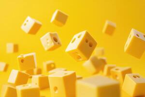 Yellow Cheese Cubes Floating in Air photo