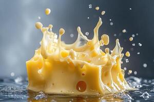 A Close-Up View of a Cheese Splash with Large Holes photo