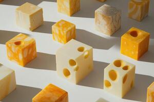 Various Types of Cheese Blocks in a Minimalist Setting photo