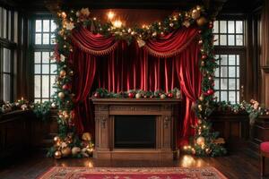 Christmas Decorated Fireplace in a Traditional Home photo
