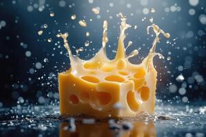 A Block of Swiss Cheese Splashing into Water photo