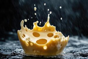 A Piece of Swiss Cheese Splashes into Water photo
