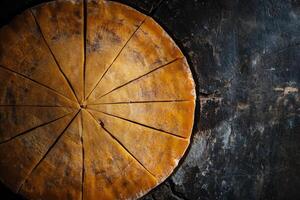 A Round Wheel of Cheese Cut into Triangles photo