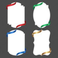 Set of label frames with ribbons wrapped around them for decoration and celebration. vector