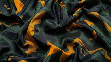 Abstract Waves of Green and Orange Fabric photo