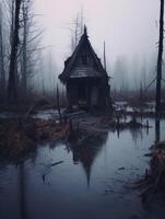 Abandoned Cabin in a Misty Swamp photo