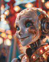 Futuristic Robot with Colorful Carnival Background photo