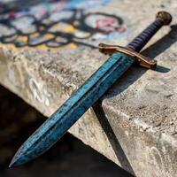 Decorative sword with graffiti background photo