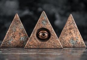 Mysterious eye within a stone pyramid photo