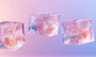 Floating Frozen Cubes with Swirling Patterns photo