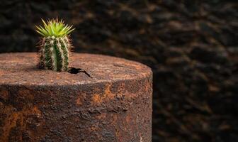 Resilient cactus growing on rocky surface photo
