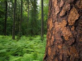 lush green forest with towering trees and ferns photo