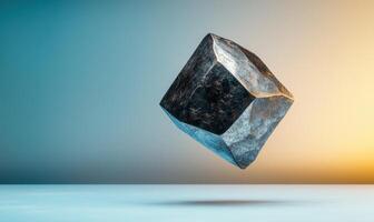 Floating geometric cube against gradient background photo