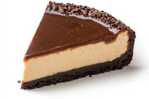 Delicious chocolate cheesecake with shaved chocolate topping photo