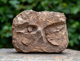 Fossilized leaves embedded in rock photo