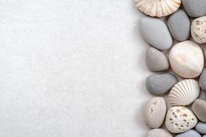 Serene beach pebbles and seashells background photo
