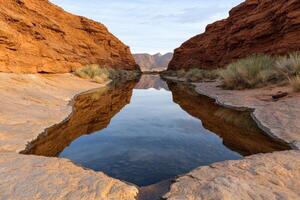 Serene desert oasis with calm reflection photo