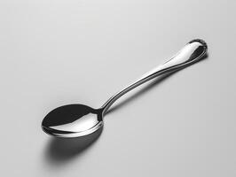 Elegant metal spoon on a minimalist background photo