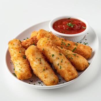 crujiente empanizado pollo licitaciones con picante tomate inmersión salsa foto