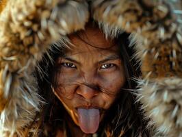 Fierce expression of indigenous person photo