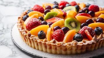 Delicious fresh fruit tart with assorted berries and citrus photo