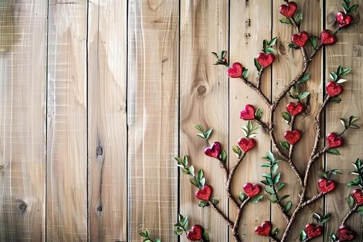 Romantic heart shaped decorations on wooden background photo