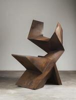 abstract wooden sculpture in modern art gallery photo