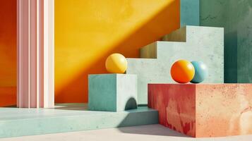Vibrant geometric composition with abstract shapes and colors photo