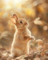 Curious rabbit in autumn forest photo
