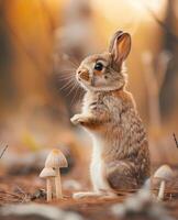 Curious rabbit in autumn forest photo