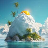 tropical paradise island with palm trees and mountain photo