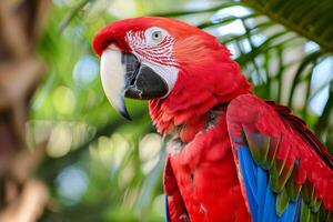 Vibrant red parrot with striking features photo