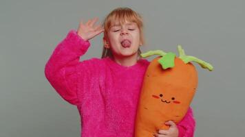 Bully child girl kid showing tongue making faces, fooling around aping with silly face, teasing video