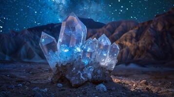 Glowing Quartz Crystals in Moonlit Landscape photo
