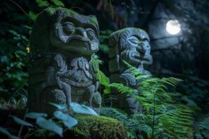 Mysterious Totem Figures in Lush Jungle photo