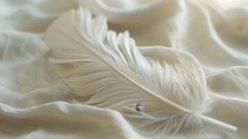 Delicate feather on soft fabric photo