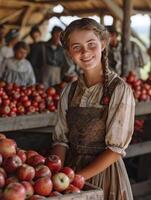 Smiling Girl in Rustic Apple Orchard photo