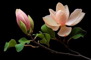 Blooming magnolia flowers on branch photo