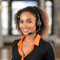 Smiling customer service representative with headset photo